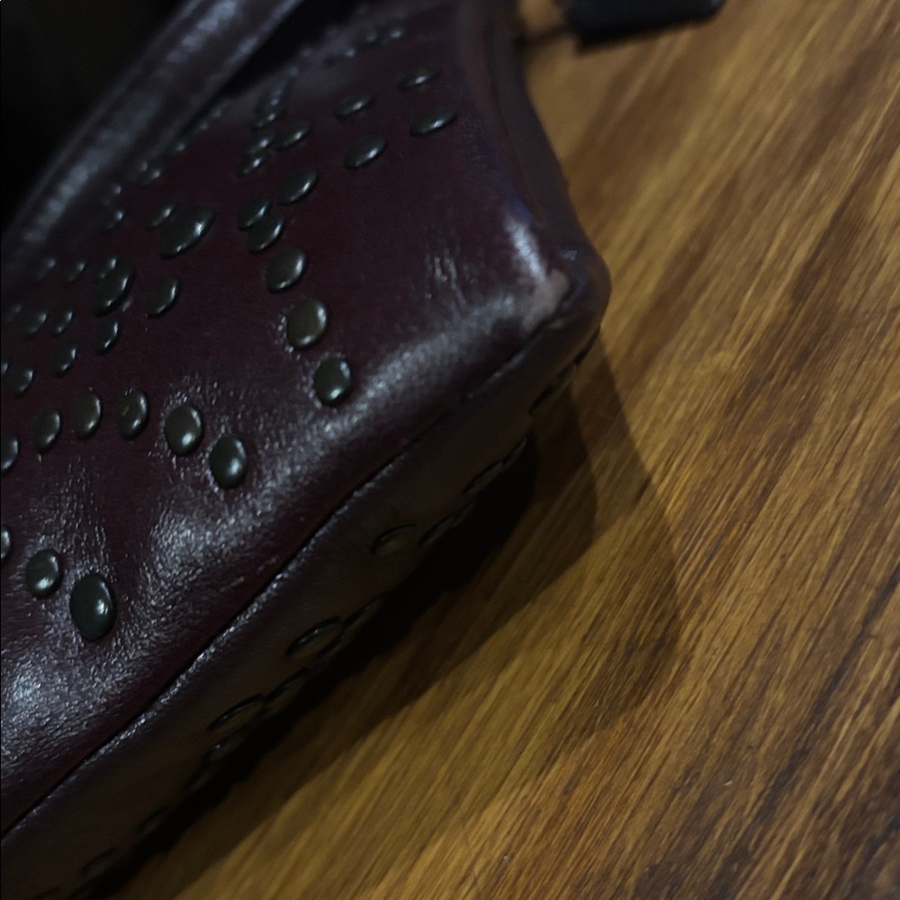 Coach Burgundy Leather Studded Heart Crossbody Bag & Wristlet - Picture 5 of 14